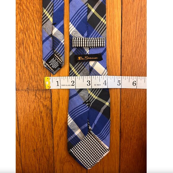 Ben Sherman Men's Silk Blue Plaid Tie - Picture 2 of 2